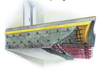 System Schematic
Heating – Cooling – Storing: The pipes of the new ClimaCool CCW hybrid system for concrete ceilings are incorporated in close proximity to the ceiling surface, providing for room temperature control within minutes.
 