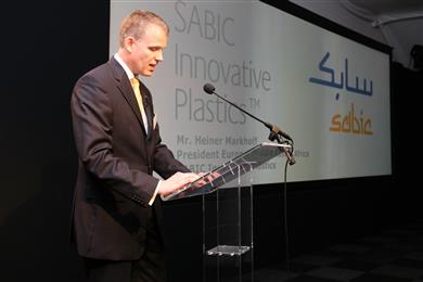 Heiner Markhoff, President of SABIC Innovative Plastics, Europe, Middle East, Africa welcomes the guests for the Inauguration of SABIC Innovative Plastics.