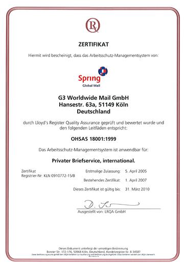 Lloyd’s erneuert Qualitäts- und Umweltzertifikat für Spring Global Mail Deutschland