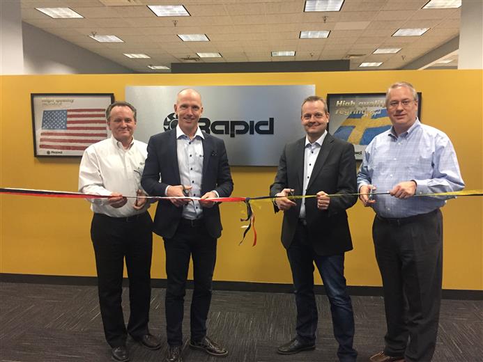 Rapid opens new facility in Pittsburgh. 
From left to right: Dan Boll, Bengt Rimark, Ulf Karlsson and Jim Hoffmann.
(Photo: Rapid Granulator, PR044)