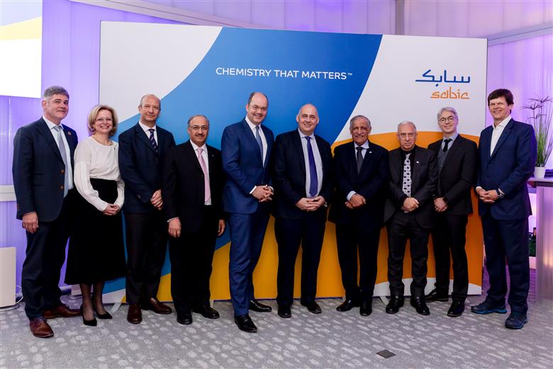 SABIC Chairman, Dr. Abdulaziz Al-Jarbou, and Vice Chairman & CEO Yousef Al-Benyan, with representatives from customers Unilever and Vinventions, and supplier PLASTIC ENERGY at last night’s event to announce the launch of SABIC’s certified circular polymers.