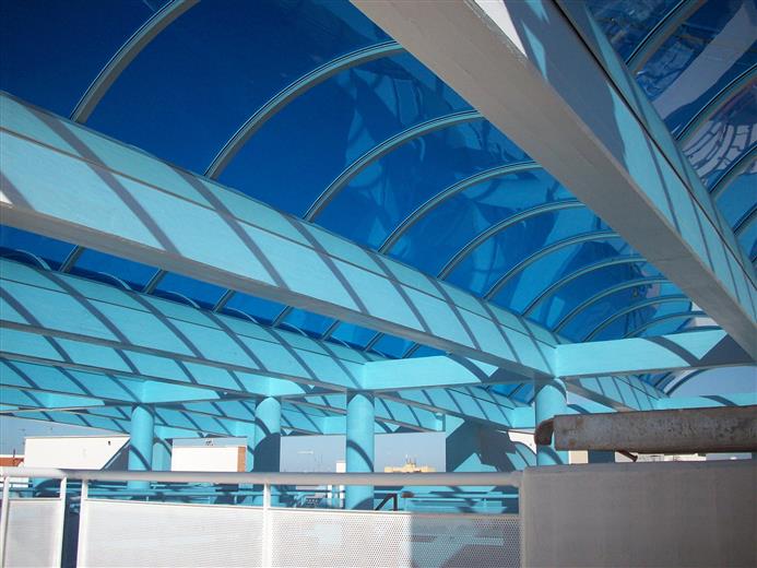 LEXAN™ EXELL™-D sheet can be installed with a curve under stress. The flexible sheets lend themselves to unique designs for various applications such as skylights, canopies and walkways.