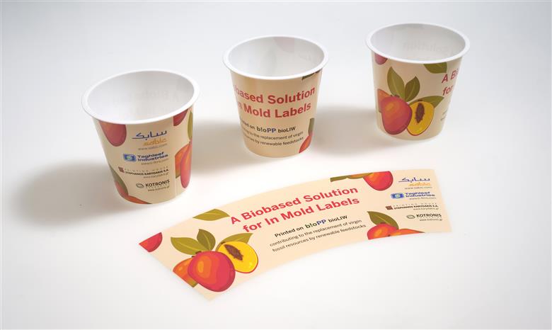In a comprehensive value chain collaboration with Taghleef Industries, Karydakis IML S.A. and Kotronis Packaging, SABIC promotes the use of responsibly sourced and certified renewable polypropylene resins in the production of fully recyclable mono-material packaging containers with advanced in-mold labeling (IML) technology.