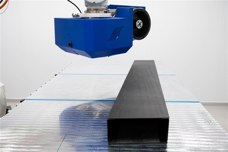 Wingbox demonstrator manufactured using iCOMAT’s Rapid Tape Shearing (RTS) process and Solvay’s CYCOM® EP2190 unidirectional prepreg. (Photo: Solvay, PR105)